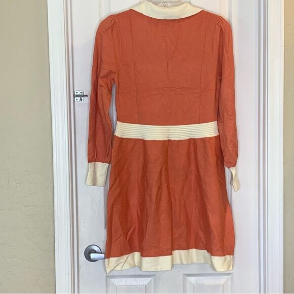 ZESICA Women's Spring Long Sleeve V Neck Sweater Dress Collar Ribbed Size Large - Picture 13 of 13